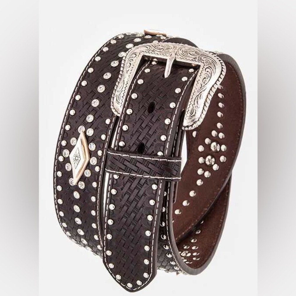Men’s Brown Embossed Genuine Leather Western Belt
